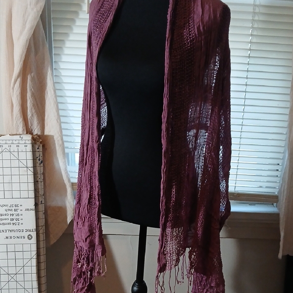 Flowy Mesh Scarf Or Wrap Mauve Woven Cotton Street Wear, Easy Going Gypsy Vibe - Picture 2 of 8